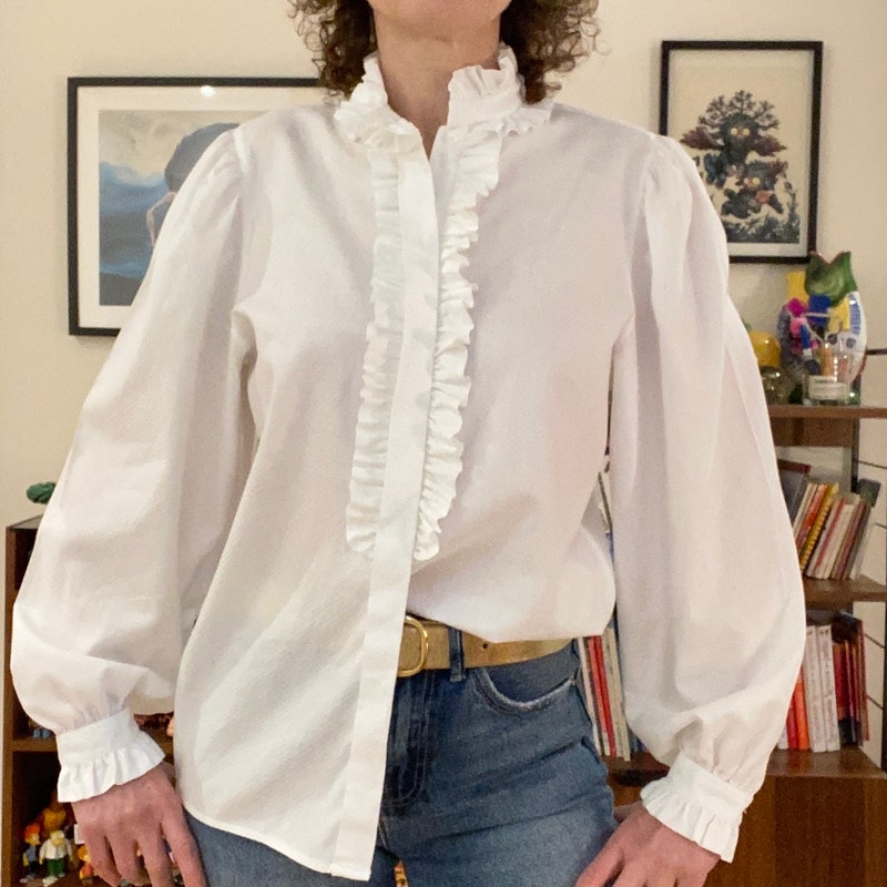 White Ruffled White Ruffle Blouse - Etsy