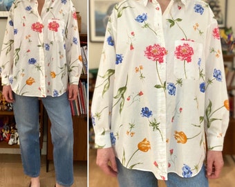 Laura Ashley vintage años 80 blusa floral oversize algodón casual chic femenino Hecho en el Reino Unido Tamaño 36 a 40 Fr