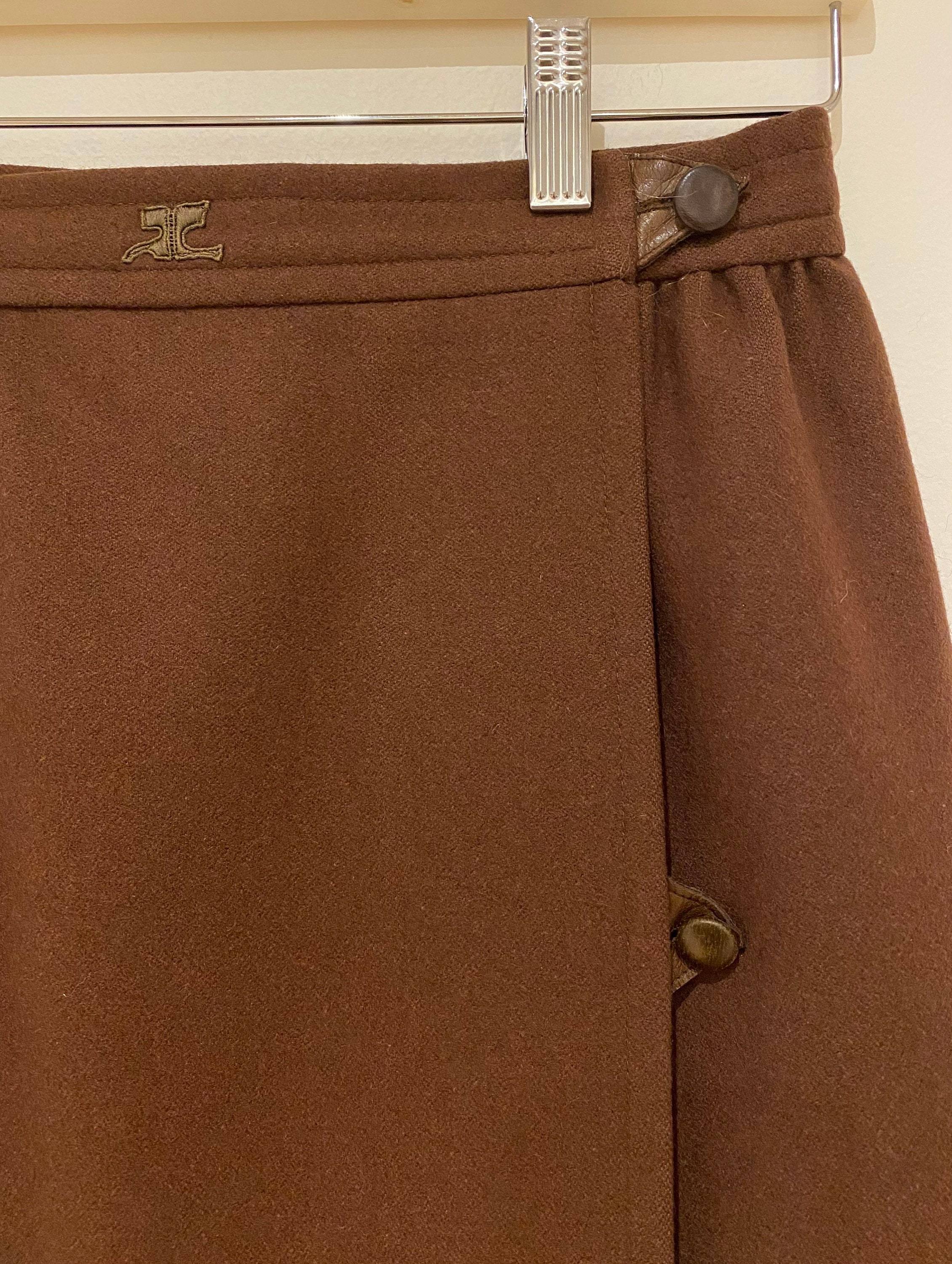 COURREGES Straight Vintage Skirt Wool Cashmere Leather Rare  display picture 1