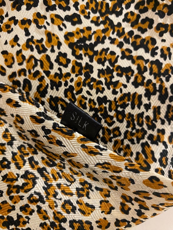 Vintage silk scarf leopard fringes long rectangle… - image 9