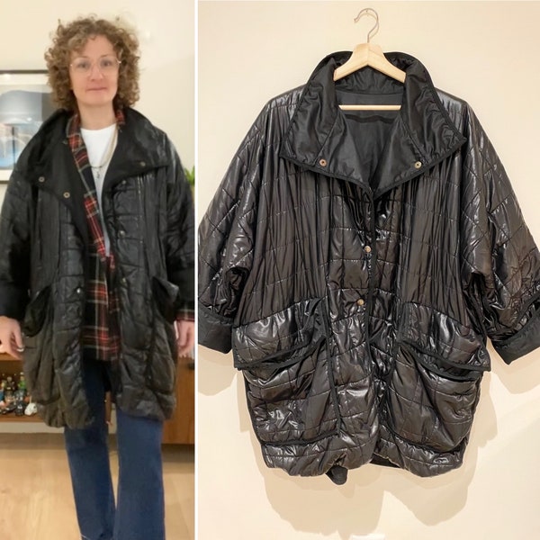 Veste matelassée oversize Vintage circa 1990 2000 noir casual chic arty Taille 36 à 42 Fr