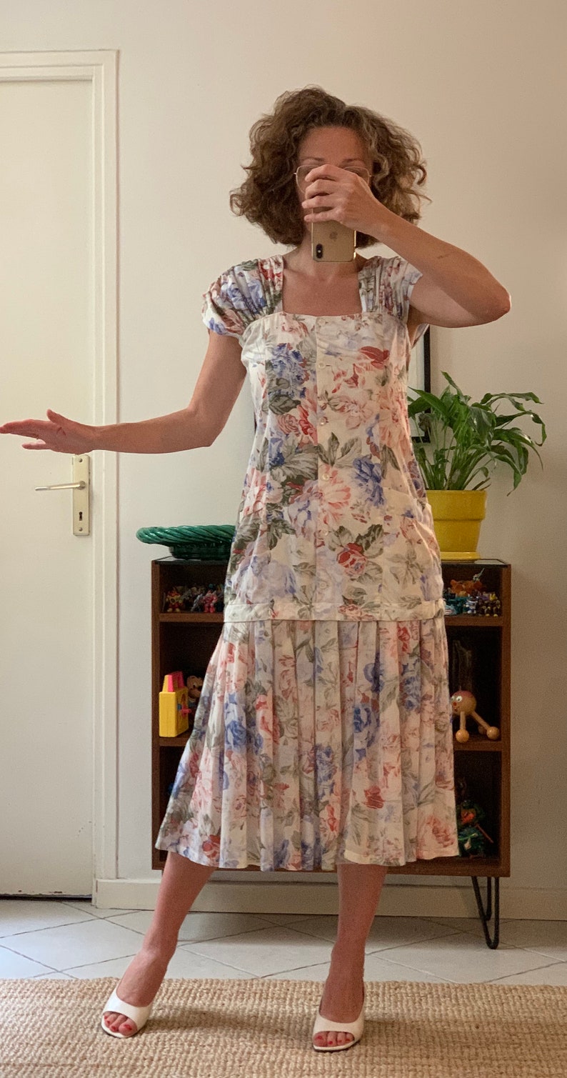 Robe longue à bretelles à fleurs René Derhy vintage T36/38 Etsy