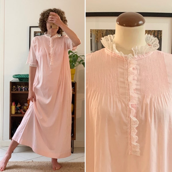 Chemise de nuit antique francaise longue dentelle bohème romantique firycore cottagecore prairie rose blanche faite main Taille 36/38 Fr