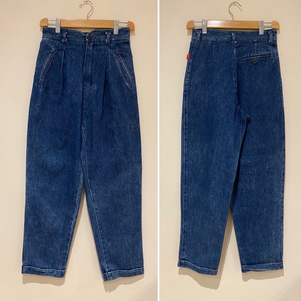 Jeans carotte Vintage 1980 fronces denim bleu casual streetwear Made in France taille 34/36 Fr