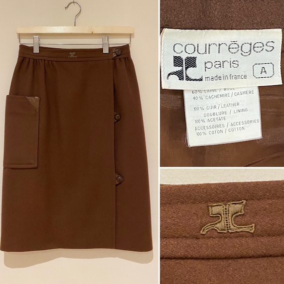 COURREGES Straight Vintage Skirt Wool Cashmere Leather Rare