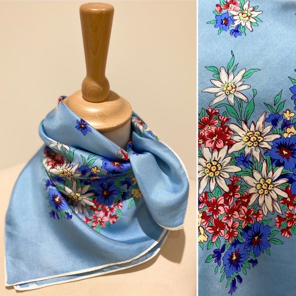Foulard carré de soie Vintage fleurie bohème chic romantique carré 56 x 59 cm bleu multi