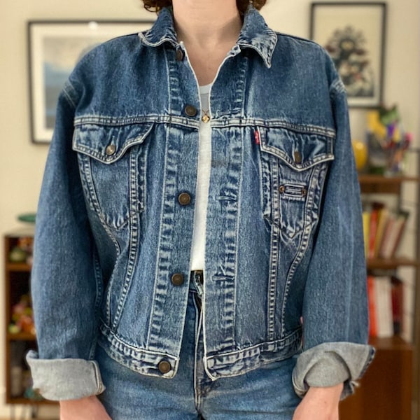 Veste en jeans Levis Vintage 1990 ample courte denim bleu moyen Taille M