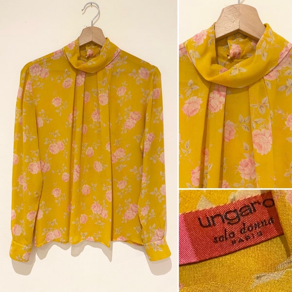 Ungaro vintage blouse soie voile fleurie fluide féminine chic habillée 1980 Taille 36/38