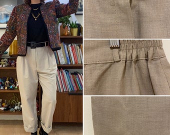 Vintage beige pants light loose pleat elastic waist casual chic Made in France new Size 40 FR