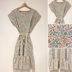 Loses Kleid aus Liberty-Baumwolle mit Blumenmuster und Volant, böhmischer Pastoralstil, Landhausstil, Größe 36/38 FR