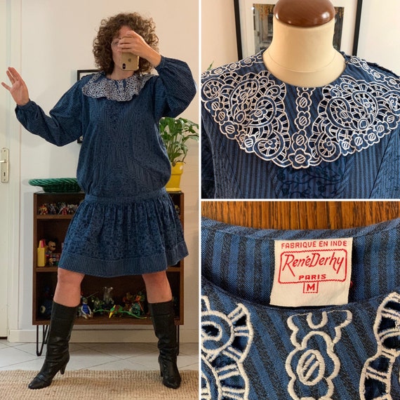 René Derhy Vintage 80s dress with large floral lac