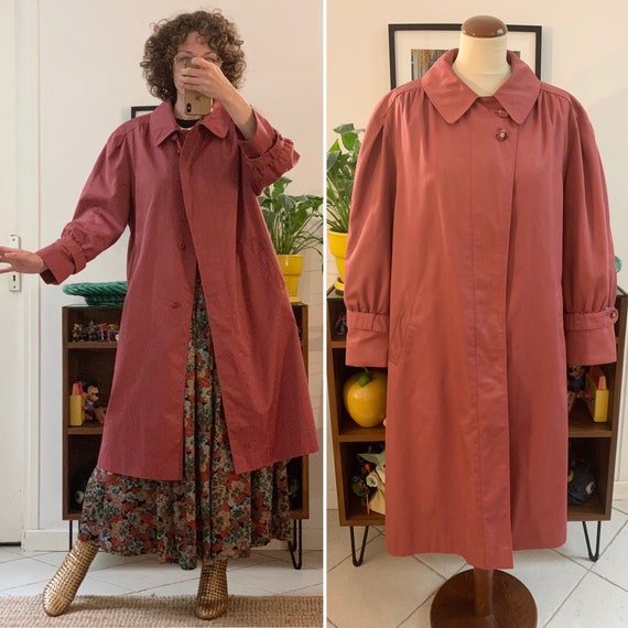 Vintage long old pink trench coat Peter Pan collar