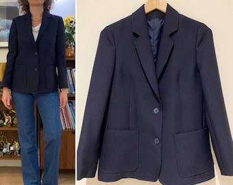 Blazer vintage 1970 ajusté bleu marine retro chic 2 boutons Made in France Taille 34/36 Fr