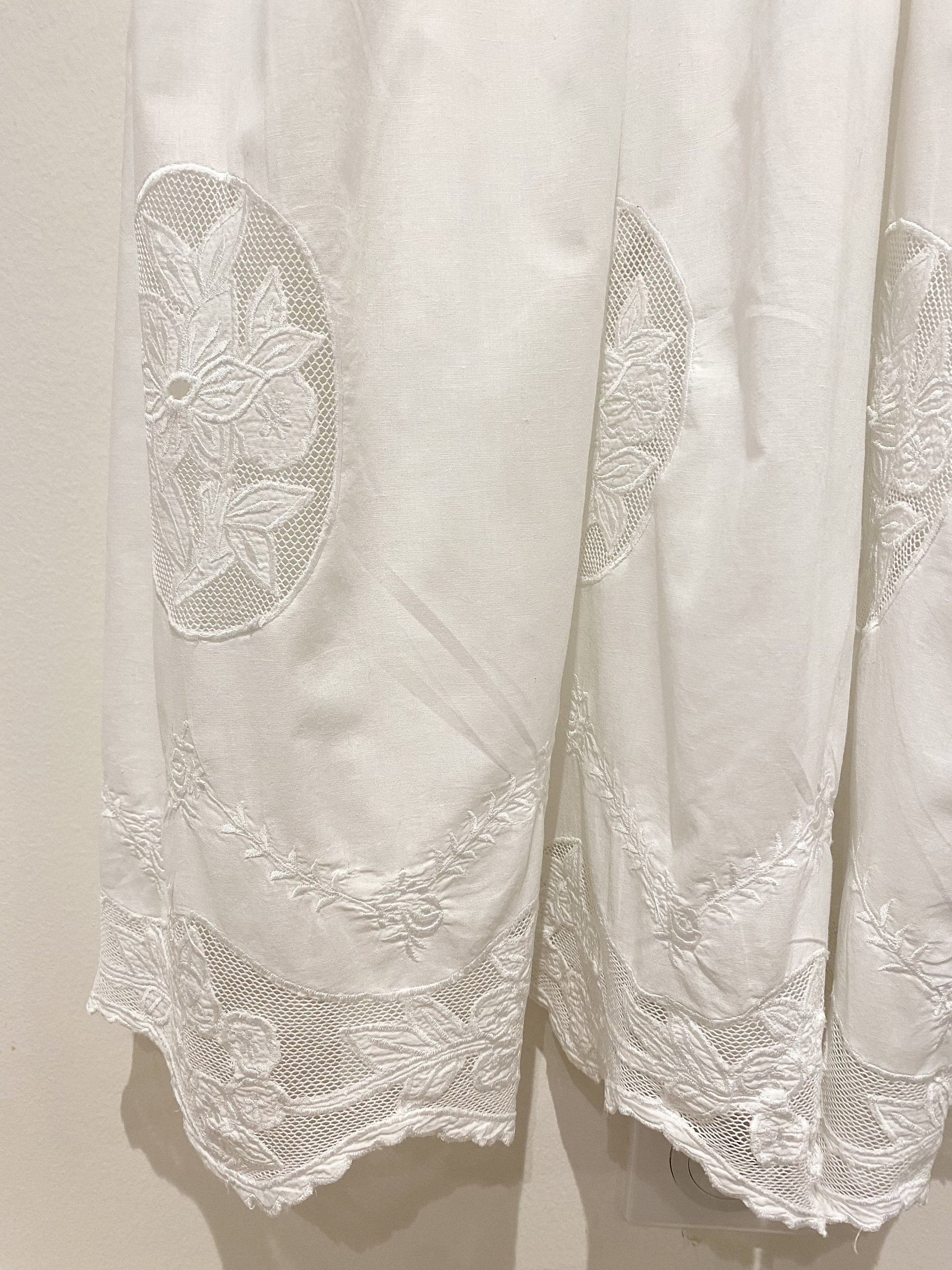 Robe vintage Ren?� Derhy longue dentelle blanche fleurie brod?�e mari?�e coton boh?�me romantique 