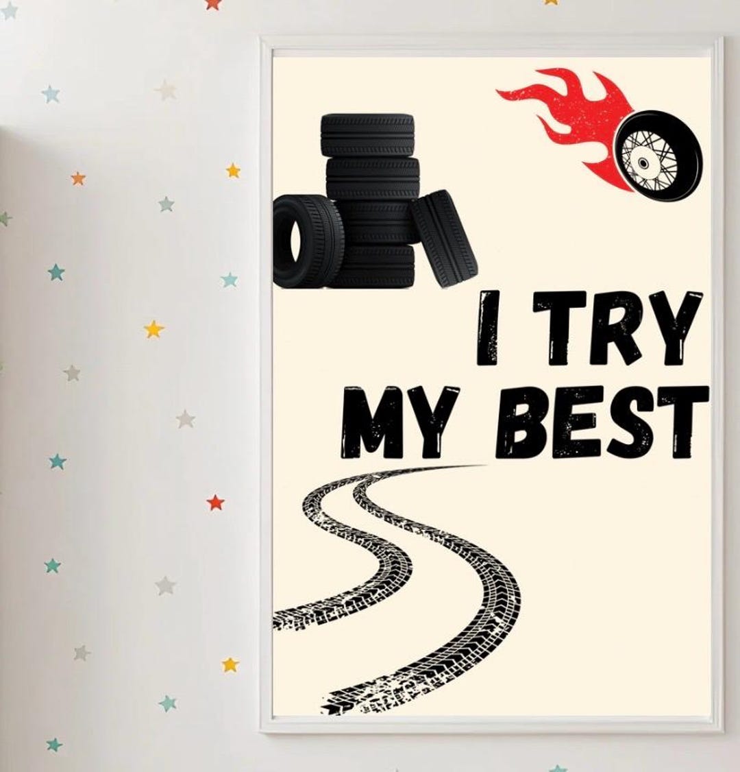 I Try My Best Wall Art for Kids | Car Nursery Print | Positive ...