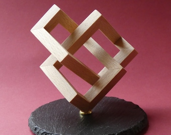 Kleeblatt Knoten Würfel, cubic trefoil knot,  Holz Skulptur, geometrische Skulptur, keltischer Knoten, seltenes Geschenk. kubischer Körper