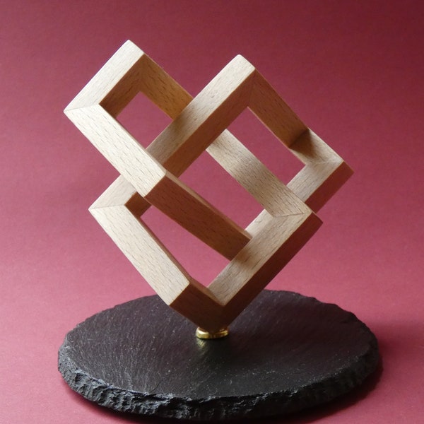 Kleeblatt Knoten Würfel, cubic trefoil knot,  Holz Skulptur, geometrische Skulptur, keltischer Knoten, seltenes Geschenk. kubischer Körper