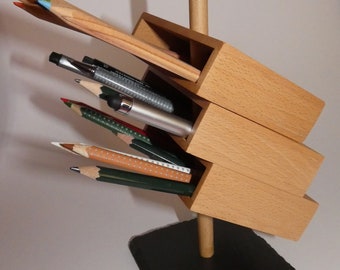 Stifteständer Holz, Schreibtisch Organizer,Stiftehalter aus Massivholz mit 3 Boxen