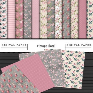 12 carte floreali vintage/Carta digitale stampabile/Scrapbooking/Papercraft/Decoupage/Stampa su richiesta/Carta da parati/Casa delle bambole/Stampe digitali