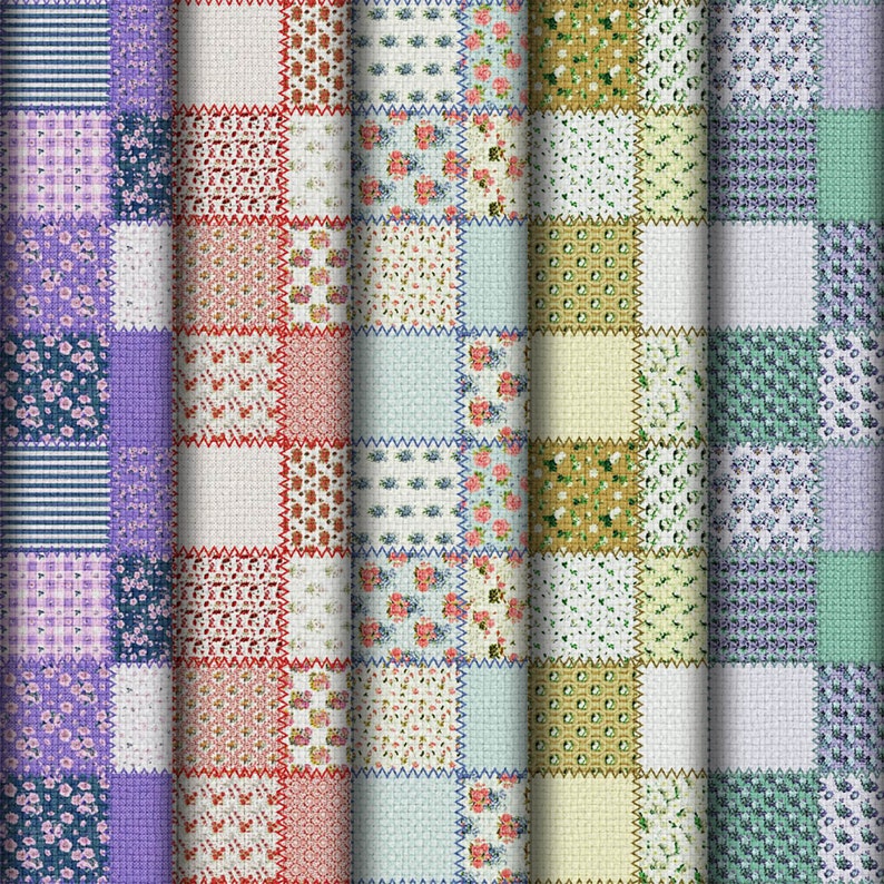 Patchwork Pattern Print Patchwork Digital Paper: 20 Printable Scrapbook Designs (digital ...