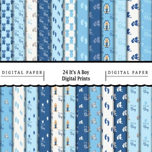 24 Blue It's a Boy Digital Papers/Printable Digital Paper/Scrapbooking/Papercraft/Decoupage/Print On Demand/Wallpaper/Digital Prints