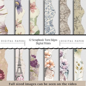 12 Vintage Scrapbook Carta strappata/Carta digitale stampabile/Scrapbooking/Papercraft/Decoupage/Stampa su richiesta/Casa delle bambole/Stampe digitali