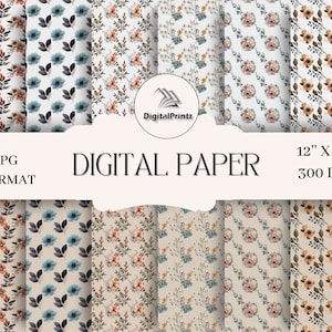 12 carte floreali vintage/carta digitale stampabile/scrapbooking/papercraft/decoupage/stampa su richiesta/carta da parati/casa delle bambole/stampe digitali