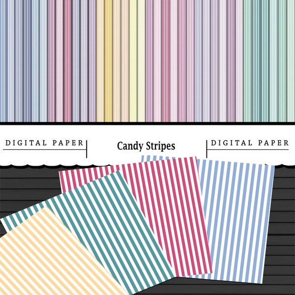 50 Digital Candy Stripes/Printable Digital Sheets/Scrapbooking/Papercraft/Downloadable/Print On Demand/Wallpaper/Dolls House/Striped Texture