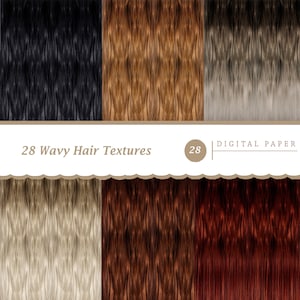 May include: 28 digital paper textures featuring wavy hair in various colours, including black, brown, blonde, and red.