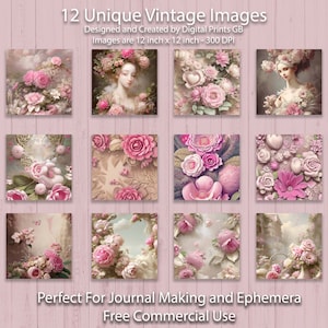12 Unique Vintage Papers/Printable Paper/Scrapbooking/Papercraft/Decoupage/Print On Demand/Ephemera /Digital Prints/Vintage Journal Kit