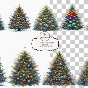 17 Christmas Trees Clipart | PNG, Transparent Background | 5x5 inches Digital Download| Christmas Wreath Illustrations | Xmas Clipart