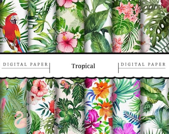 Tropical Digital Paper: Printable Floral Scrapbook Sheets (Digital Download)