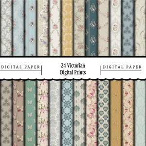 24 Vintage Victorian Papers/Printable Digital Paper/Scrapbooking/Papercraft/Decoupage/Print On Demand/Dolls House/Digital Prints