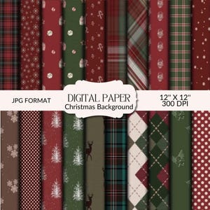 24 Papeles digitales navideños: Álbum de recortes e impresión bajo demanda (Descarga digital)