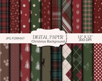 24 Christmas Digital Papers: Scrapbook & Print on Demand (Digital Download)