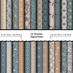 24 Vintage Viktorianische Papiere/Digitale Druckpapiere/Scrapbooking/Papierhandwerk/Decoupage/Print On Demand/Puppenhaus/Digitaldrucke