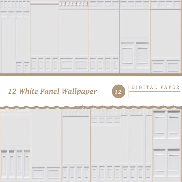 12 Digital White Panel Papers/Printable Digital Paper/Scrapbooking/Papercraft/Wallpaper/Dolls House/Wallpaper/Digital Prints/Patterned