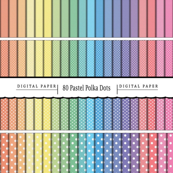 80 Polka Dot Textures/Digital Papers/Printable Digital Paper/Scrapbooking/Pastel Polka Dots/Small, Medium, Large, Extra Large Dots