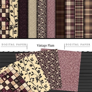 10 Digital Plum Papers/Printable Digital Paper/Scrapbooking/Papercraft/Decoupage/Print On Demand/Wallpaper/Floral/Plaid/Check/Digital Prints