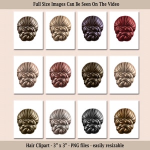 12 file PNG Clipart capelli - Clipart digitale stampabile - 3'' x 3''