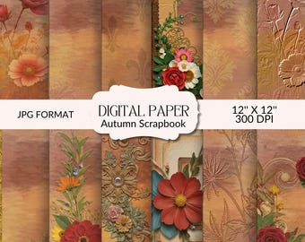 Autumn Mixed Media Distressed Backgrounds: Scrapbook Paper, Junk Journal (Digital Download)