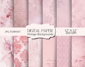 Pink Vintage Distressed Mixed Media Backgrounds: Scrapbook Paper, Junk Journal (Digital Download)
