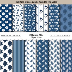 12 Timeless Navy und White Paper Pack - Sofortiger Download für Scrapbooking, Einladungen und mehr! - 30x30 cm - 1 PDF enthalten