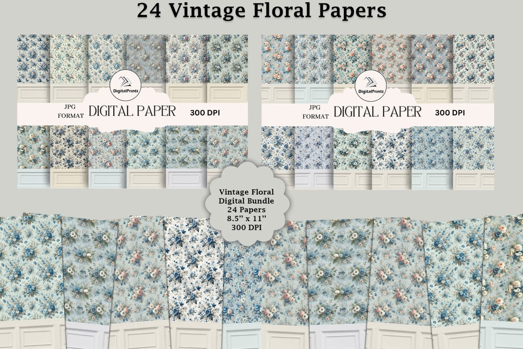 24 Vintage Floral Papers: Printable Scrapbook Paper (digital Download ...