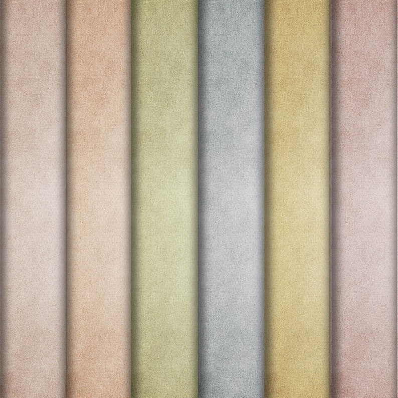 May include: A close-up of seven vertical strips of textured paper in different colors, including beige, light brown, green, gray, yellow, and pink.