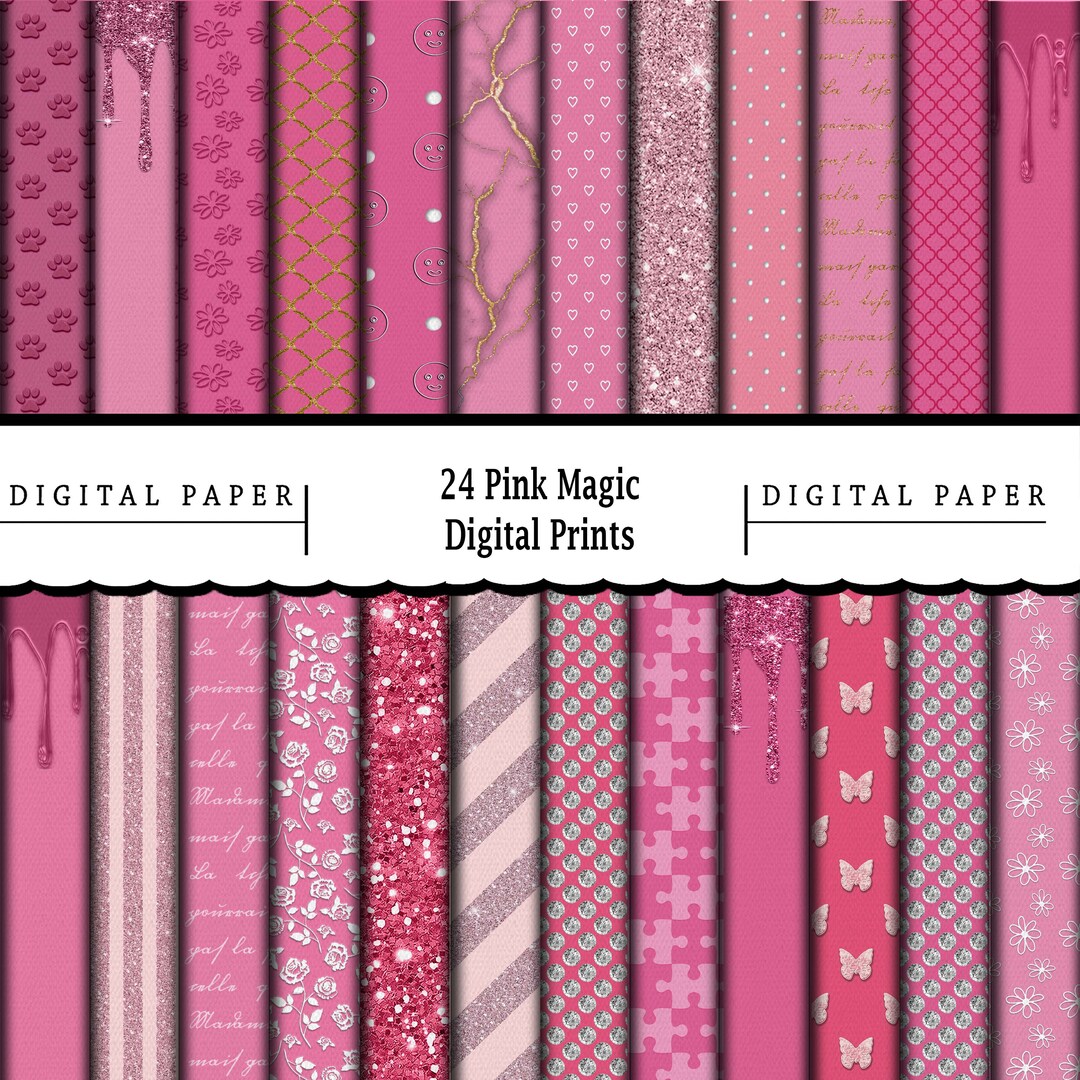 24 Pink Magic Printable Patterned Digital Paper/scrapbook Paper 12" X ...