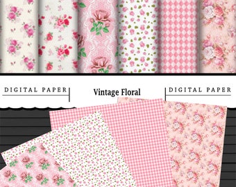 6 Downloadable Digital Floral Papers/Printable Digital Sheets for Digital Scrapbooking/Decoupage/Print On Demand/Wallpaper/Dolls House