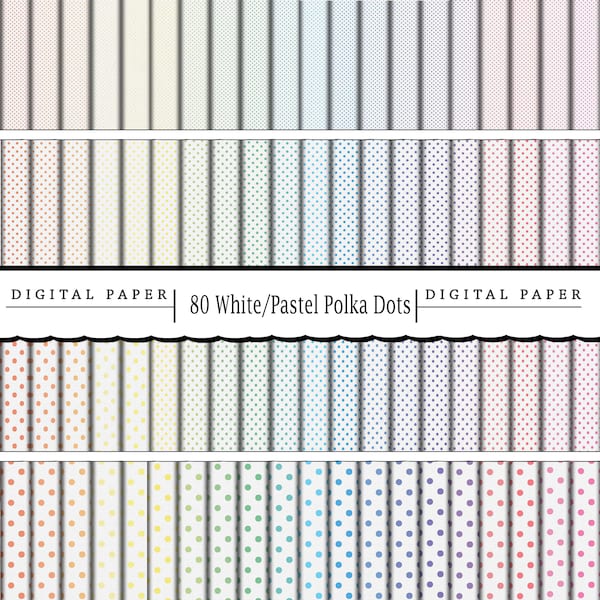 80 Polka Dot Digital Papers/Printable Digital Paper/Scrapbooking/Pastel/ White Polka Dot Background/Small, Medium, Large Polka Dots