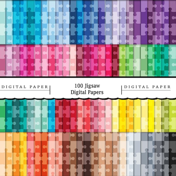 100 Jigsaw Puzzle Papers - 12 x 12 inch, 300 DPI, Planner Paper, Commercial Use Scrapbook Paper, Craft Project, Download & Print