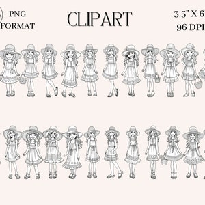 Black & White Clipart for Girls - Set of 24 Images - Versatile for Coloring/Crafting, Approx. 3.5 x 6 inches - PNG Format - Instant Download